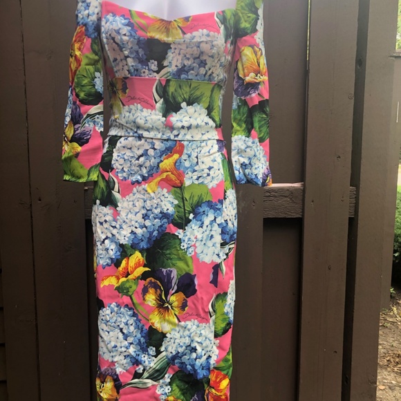 Hydrangea Print Long Sleeve Cady Midi Dress DOLCE&GABBANA - Picture 9 of 15